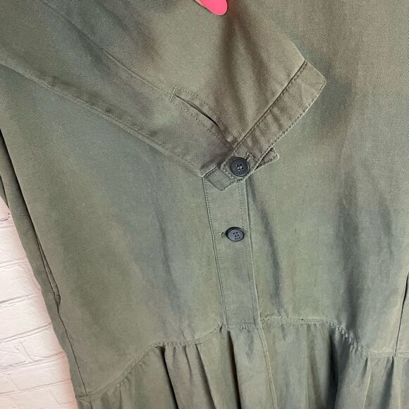 ZARA Trafaluc TRF Olive Khaki Oversized Shirt Dress w/ Frill Ruffle M - Picture 11 of 13
